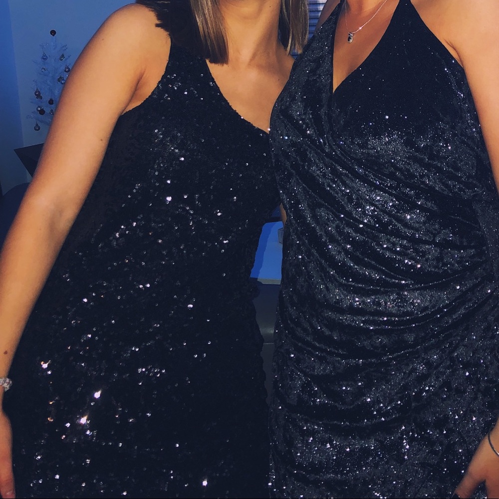 Alice and Olivia one shoulder black sequin dress